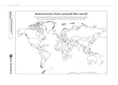 Instruments from around the world – map – Primary KS2 teaching resource