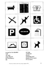 Symbols and vocabularly for facilities in a hotel.