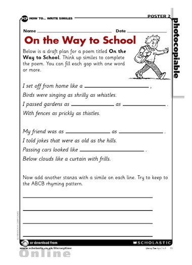 On the Way to School – writing a simile poem – FREE Primary KS2