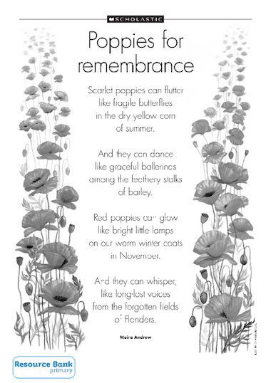A Remembrance Day poem to use as a discussion starter and to explore similes