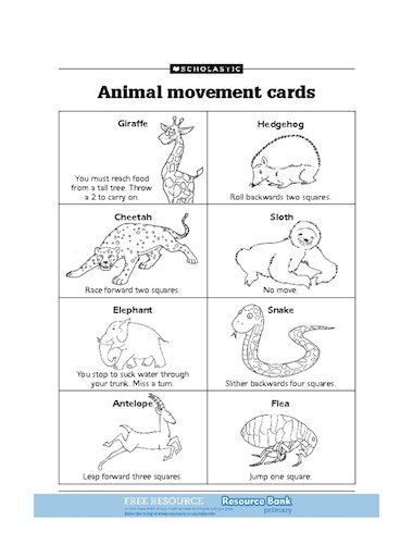 KS1 worksheets  Primary FREE cards Animal moves movement animal  â€“ resource  teaching