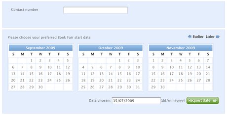 Screenshot of online calendar
