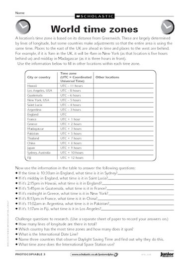World zones time Primary KS2 zones  activities  ks2 worksheet teaching resource  time â€“ â€“