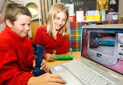 school children making their own video game