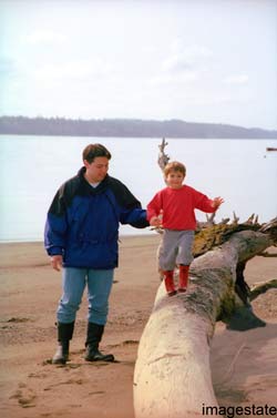 small boy walking on log father holding hand small boy walking on log father holding hand