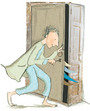 Illustration of Lizzie's dad unlocking the cupboard to his wings