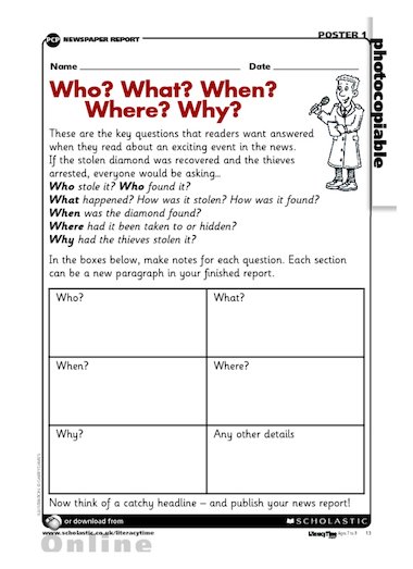 Who? What? When? Where? Why? - newspaper reports - Primary KS2 teaching resource - Scholastic