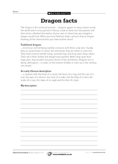 Description of a dragon creative writing image