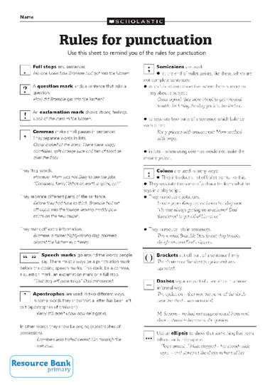 Punctuation rules – prompt sheet – Primary KS2 teaching resource ...