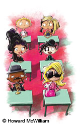 Illustration of classroom of children dressed as celebrities Illustration of classroom of children dressed as celebrities