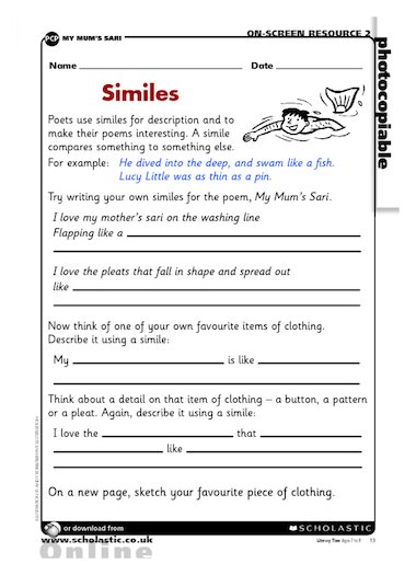 Creating similes – Primary KS2 teaching resource - Scholastic