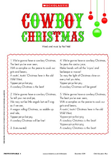 Cowboy Christmas lyrics – Primary KS1 teaching resource - Scholastic