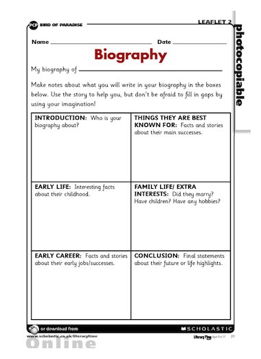 how to plan a biography ks2