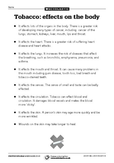 Tobacco: effects on the body – FREE Primary KS2 teaching resource ...