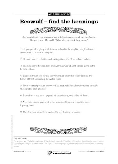 ‘Beowulf’ Anglo-Saxon poem – find the kennings – Primary KS2 teaching