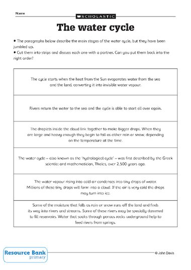 Reorder the stages of the water cycle – Primary KS2 teaching resource