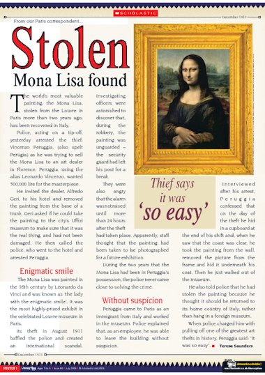 Stolen Mona Lisa found - information report - Primary KS2 ...