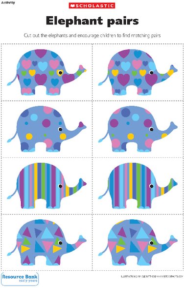 Elephant pairs – Early Years teaching resource - Scholastic