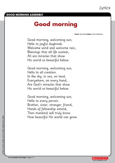 ‘good Morning Song Lyrics Primary Ks2 Teaching Resource Scholastic