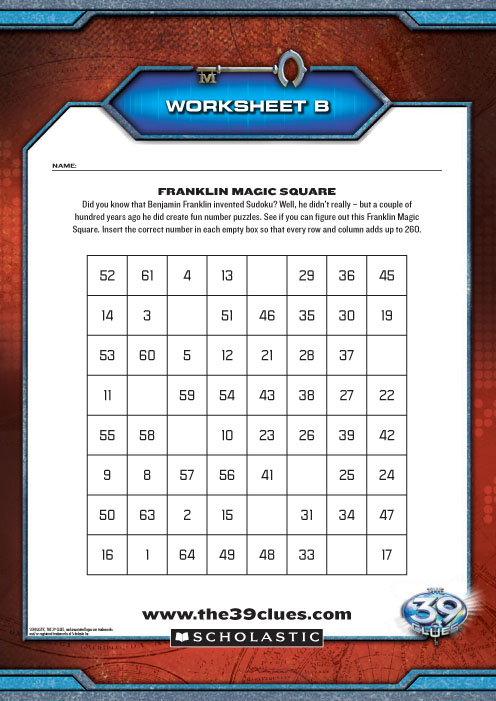 39 Clues Number Puzzle - Scholastic Kids' Club