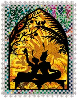 The figures represent Aladdin and his bride, the Princess al-Badur, taken from Jan Pienkowski The Thousand Nights and One Night, published by Puffin Books