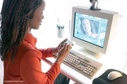 Teacher working at a computer